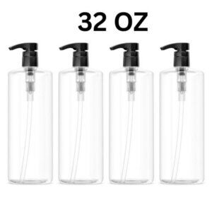 4-Pack 32 Oz Plastic Dispensers With Black Pumps For Soap Shampoo Or Lotion